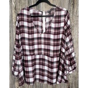 Torrid Red Plaid Blouse 2X Cottagecore Rustic Tunic Shirt Fall Autumn Vibes